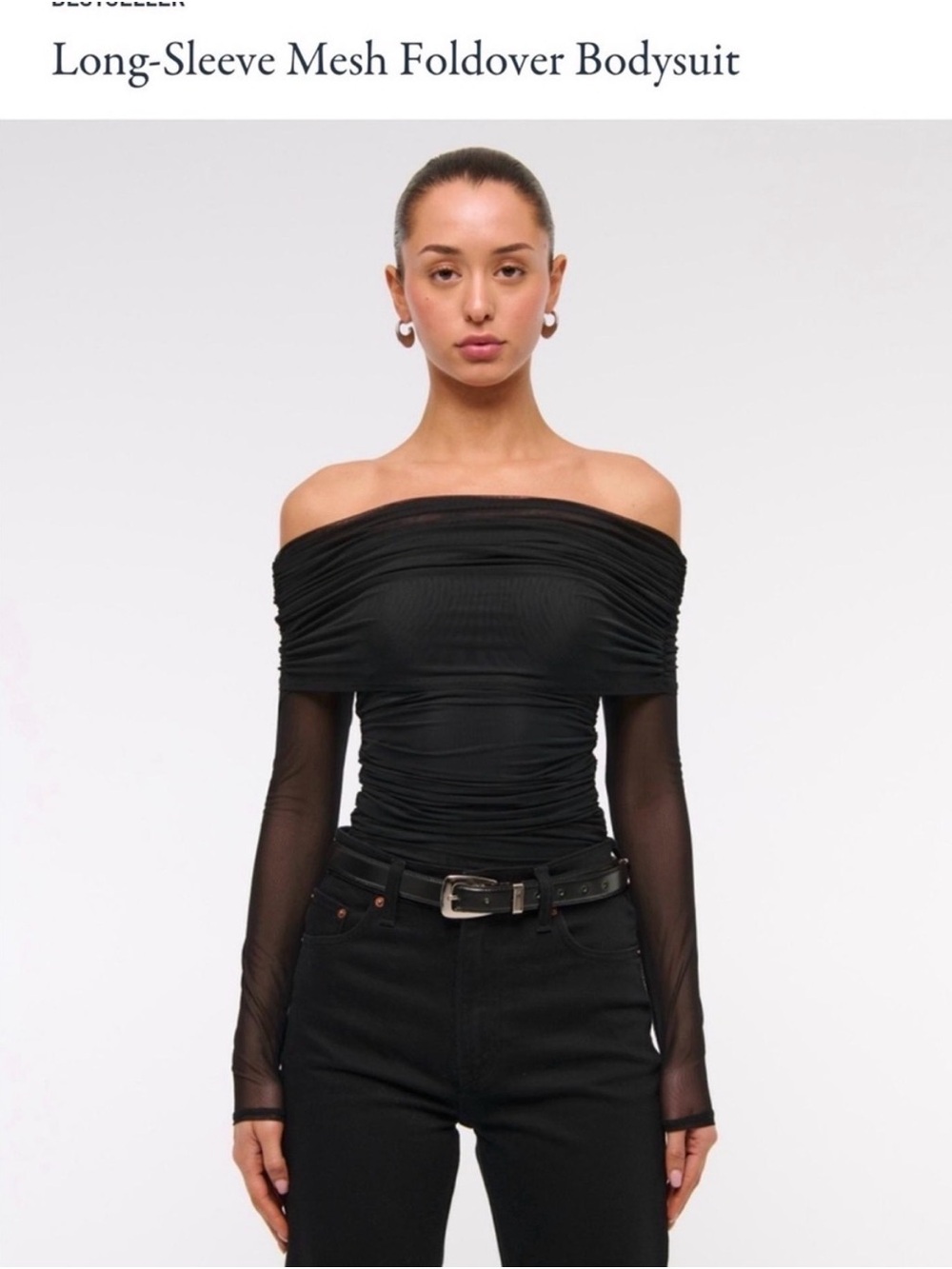 Abercrombie and Fitch. Long-Sleeve Off-Shoulder Mesh Bodysuit - Black